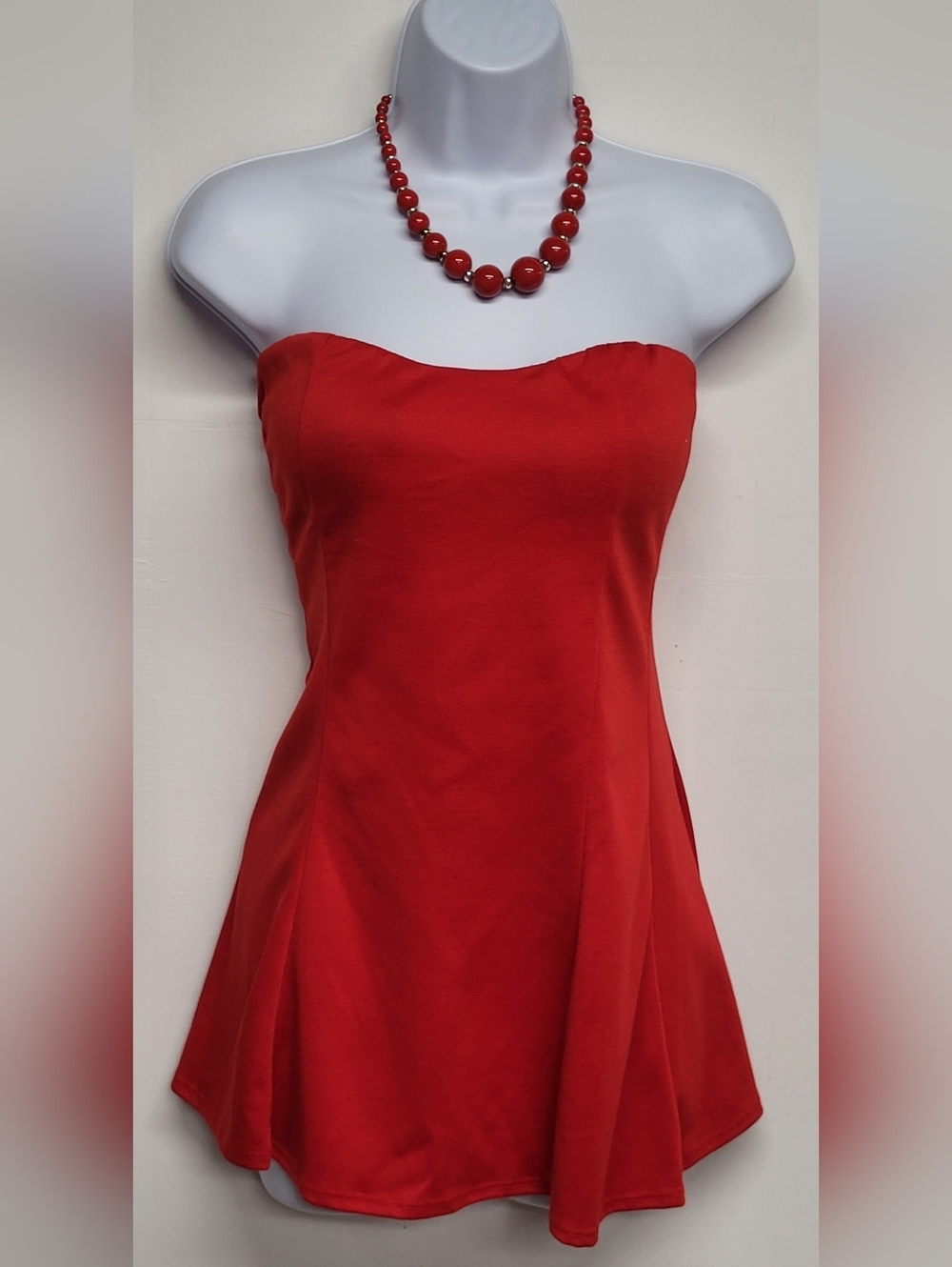 Caren Sport 3X Strapless Top Red Padded Bra Elastic Back Flare Vintage